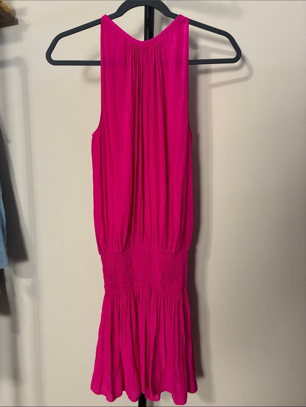 Ramy Brook Paris Mini Dress Blouson Smock Waist Fuchsia Pink Cocktail Size Small - Picture 3 of 11